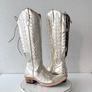 Lane LEXINGTON Knee High Womens Cowboy Boots 7.5 Gold Western Cowgirl Lace Up